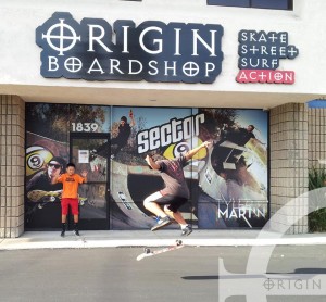 Jeong and Jonathan hanging out at Origin Boardshop Doing some skate tricks in front of the shop...