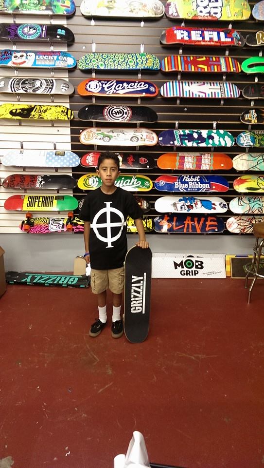 Julian came in today to get some Grizzly grip tape and left with a new free Origin T-shirt! Have fun out there Julian!!!!